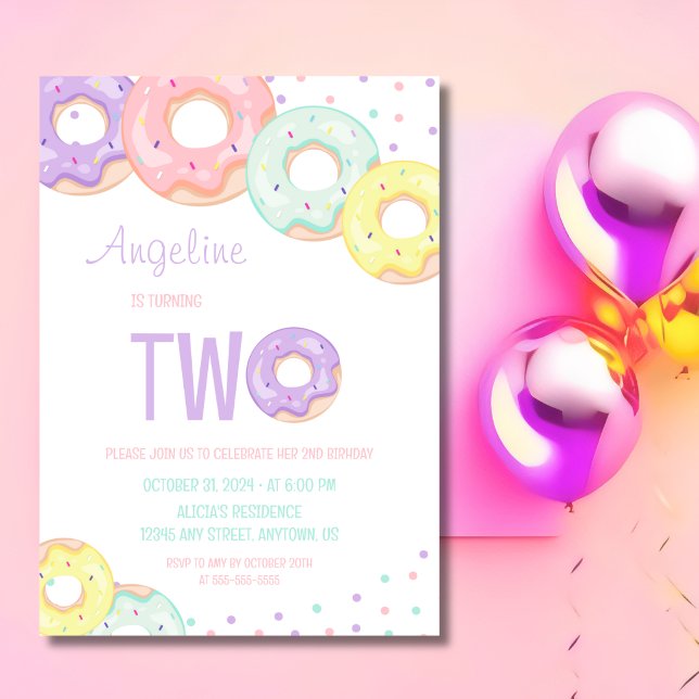 Invitación Cute Colorful Sprinkle Donuts Cumpleaños 2 (Subido por el creador)