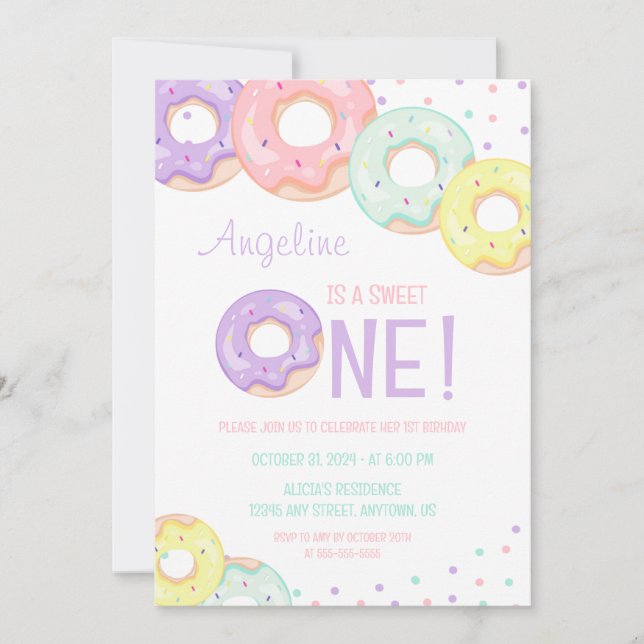 Invitación Cute Colorful Sprinkle Donuts First Birthday (Anverso)