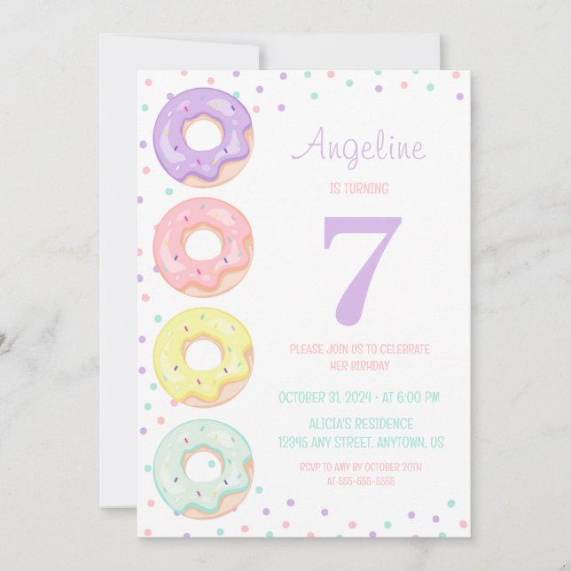 Invitación Cute Colorful Sprinkle Donuts Kids Birthday (Anverso)