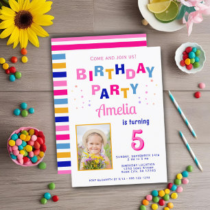 Invitación Cute Colorful Star Girl Photo Cumpleaños