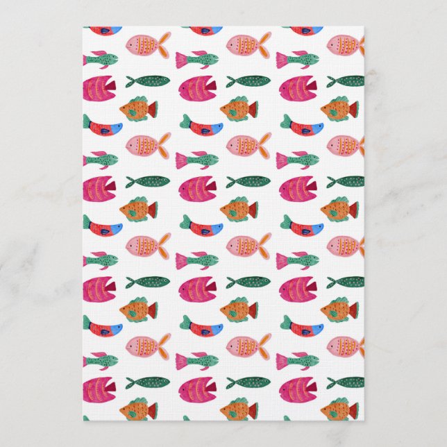 Invitación  Cute Colorful Tiny Fish Drawing Seamless Pattern (Anverso)