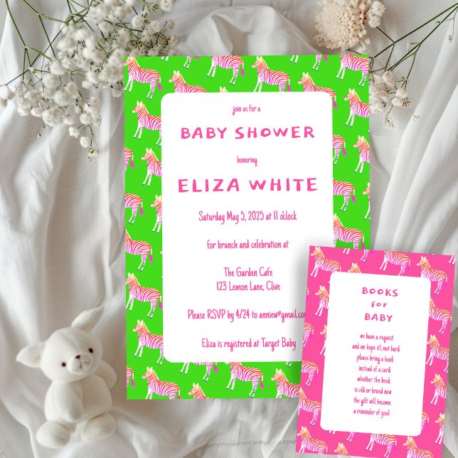 Invitación Cute Colorful Zebras Personalizado Baby Shower (Cute Colorful Zebras Custom Lime Pink Neon Baby Shower Invitation Brat
)