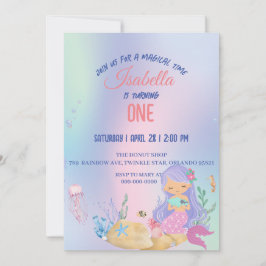 Invitación Cute colorida sirena arcoiris Niños de la fiesta d