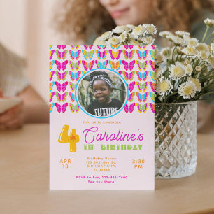 Invitación Cute coloridas mariposas Chica cuarto Fiesta de cu