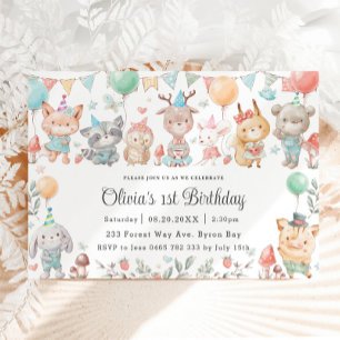 Invitación Cute colorido animales de Woodland Fiesta de cumpl