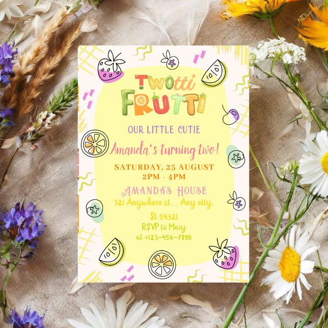 Invitación Cute colorido Twotti Frutti 2º cumpleaños (Subido por el creador)