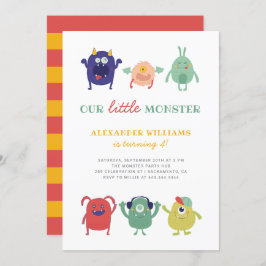 Invitación Cute colorido y pequeño monstruo cumpleaños de su 