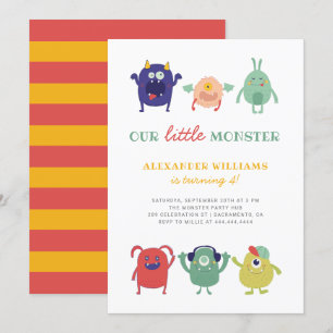 Invitación Cute colorido y pequeño monstruo cumpleaños de su 