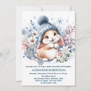 Invitación Cute conejito chico invierno madera temática acuar