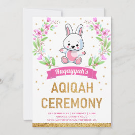 Invitación Cute Conejo de Floral Rosa Dulce Aqiqah