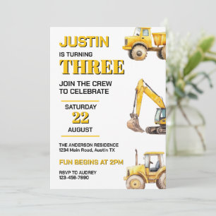 Invitación Cute Construcción Cualquier Fiesta de Cumpleaños d