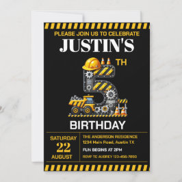Invitación Cute Construction 5ª fiesta de cumpleaños