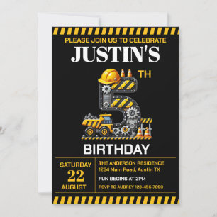 Invitación Cute Construction 5ª fiesta de cumpleaños