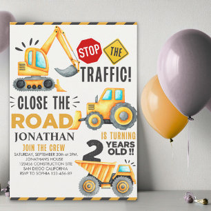 Invitación Cute Construction Birthday Party 2th Years