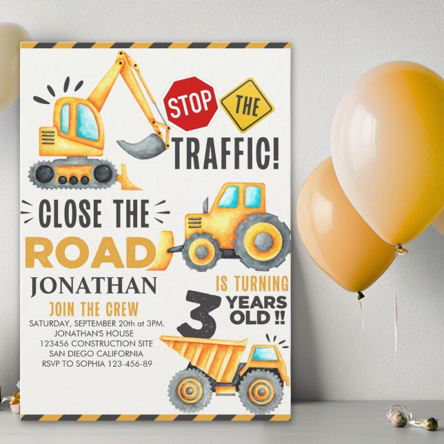 Invitación Cute Construction Birthday Party 3th Years (Subido por el creador)