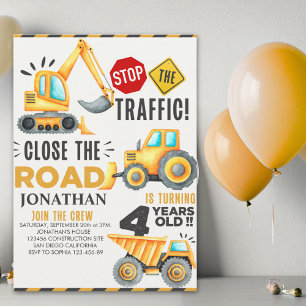Invitación Cute Construction Birthday Party 4th Years
