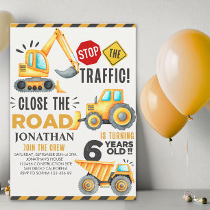 Invitación Cute Construction Birthday Party 6th Years