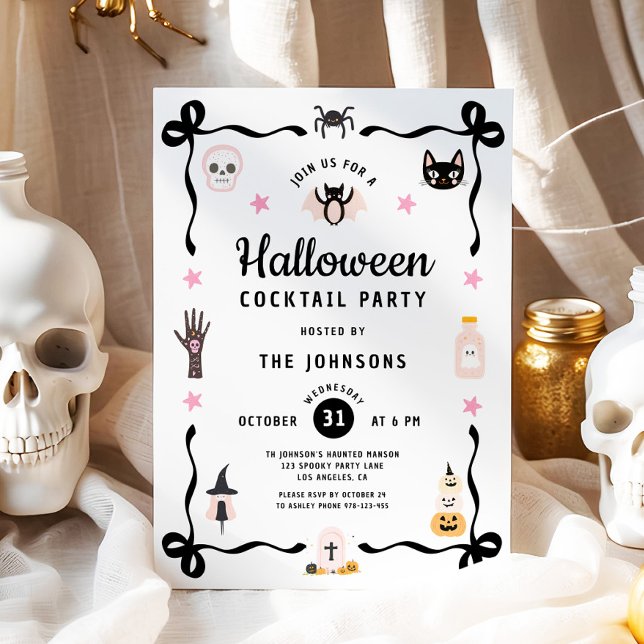 Invitación Cute Coquette Halloween Cocktail Fiesta (Cute Coquette Halloween Cocktail Party Invitation)