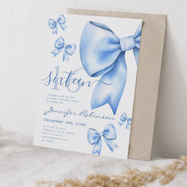 Invitación Cute Coquette Navy Blue Bow Sweet 16 (Cute Coquette Navy Blue Bow Sweet 16 Invitation)