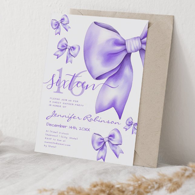 Invitación Cute Coquette Purple Bow Sweet 16 (Cute Coquette Purple Bow Sweet 16 Invitation)