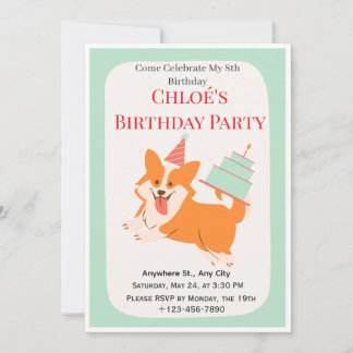 Invitación Cute Corgi Dog 8th Birthday Party Invitation