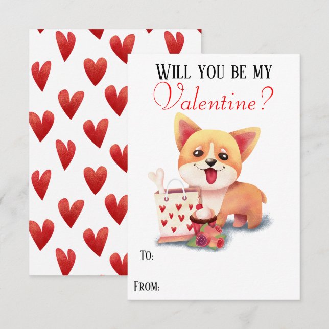 Invitación Cute Corgi Puppy Be My Valentines Card (Anverso / Reverso)