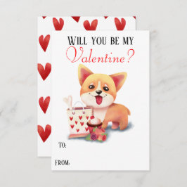 Invitación Cute Corgi Puppy Be My Valentines Card