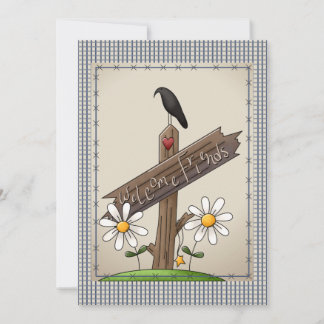 Invitación Cute Country Blue Gingham Checks Baby Shower