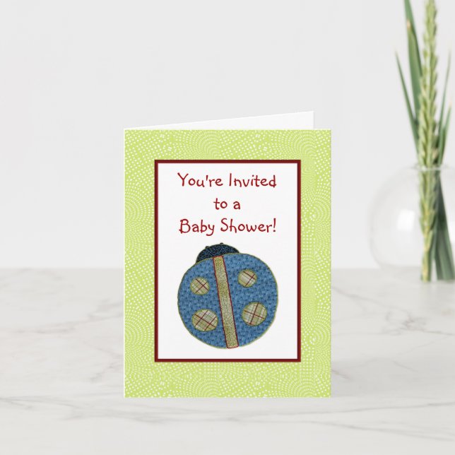 Invitación Cute Country Style Blue Ladybug Baby Shower (Anverso)