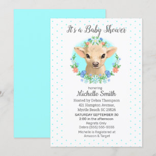 Invitación Cute Cow Blue Boys Floral Baby Shower