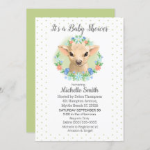 Cute Cow Green Neutral Floral Baby Shower