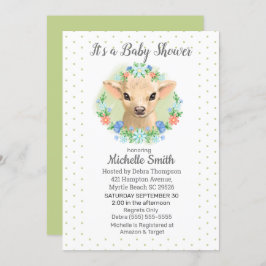Invitación Cute Cow Green Neutral Floral Baby Shower