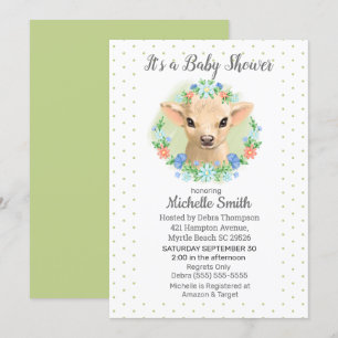 Invitación Cute Cow Green Neutral Floral Baby Shower