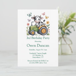 Invitación Cute Cow on Tractor Boy Birthday Party 