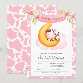 Invitación Cute Cow Over The Moon Baby Shower