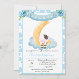 Invitación Cute Cow Sobre El Baby Shower Azul De La Luna