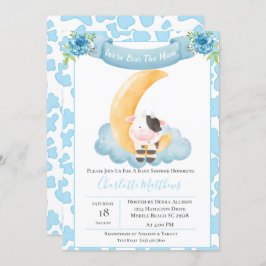 Invitación Cute Cow Sobre El Baby Shower Azul De La Luna