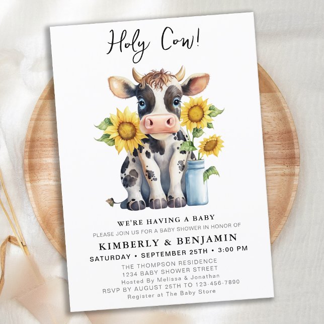 Invitación Cute Cow Sunflower Moderno Farm Parejas Baby Showe (Subido por el creador)