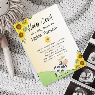 Invitación Cute Cow Sunflowers Farm Baby Shower