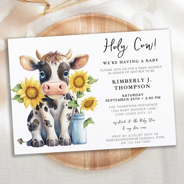 Invitación Cute Cow Sunflowers Moderno Farm Animal Baby Showe (Subido por el creador)