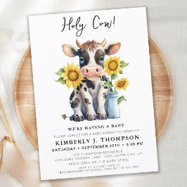 Invitación Cute Cow Sunflowers Moderno Simple Farm Baby Showe
