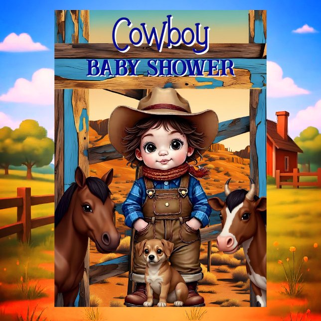 Invitación Cute Cowboy Boy Baby Shower Horse Cow dog (Subido por el creador)