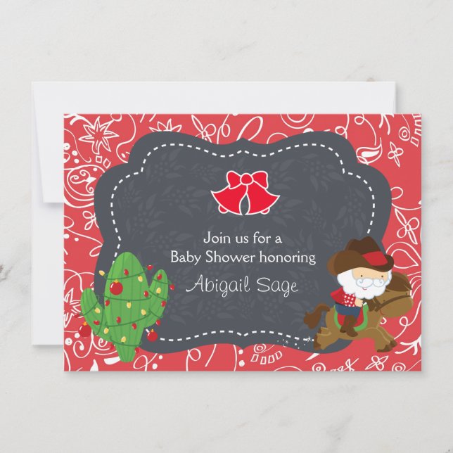 Invitación Cute Cowboy Santa y Horse Holiday Baby Shower (Anverso)