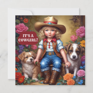Invitación Cute Cowgirl Baby Shower Dog Flower Baby Shower