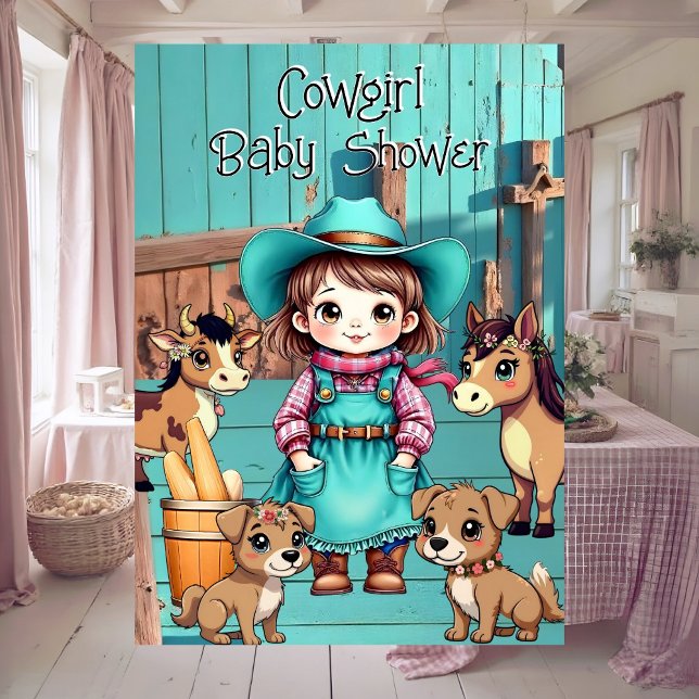 Invitación Cute Cowgirl Baby Shower Teal Pink Pets (Subido por el creador)