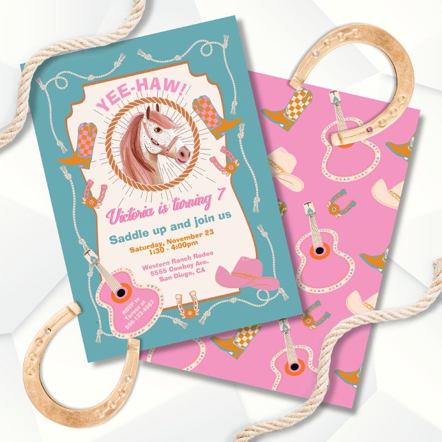Invitación Cute Cowgirl Mod Horse Western Birday (Subido por el creador)