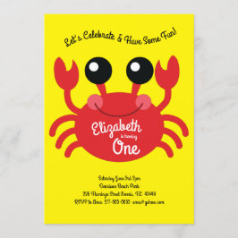 Invitación Cute Crab Beach Kids Primer Fiesta de cumpleaños