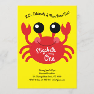 Invitación Cute Crab Beach Kids Primer Fiesta de cumpleaños