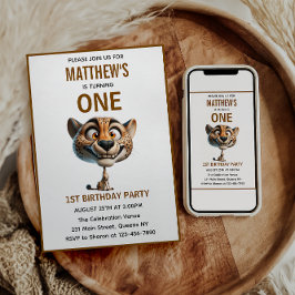 Invitación Cute Crazy Cheetah Farm Theme 1st Birthday