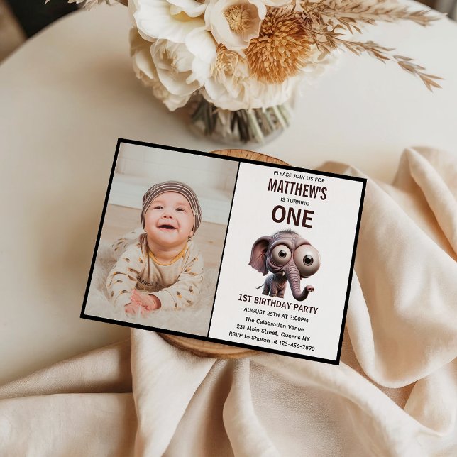 Invitación Cute Crazy elephant Farm Theme 1st Birthday (Cute Crazy elephant Farm Theme 1st Birthday Invitation
)